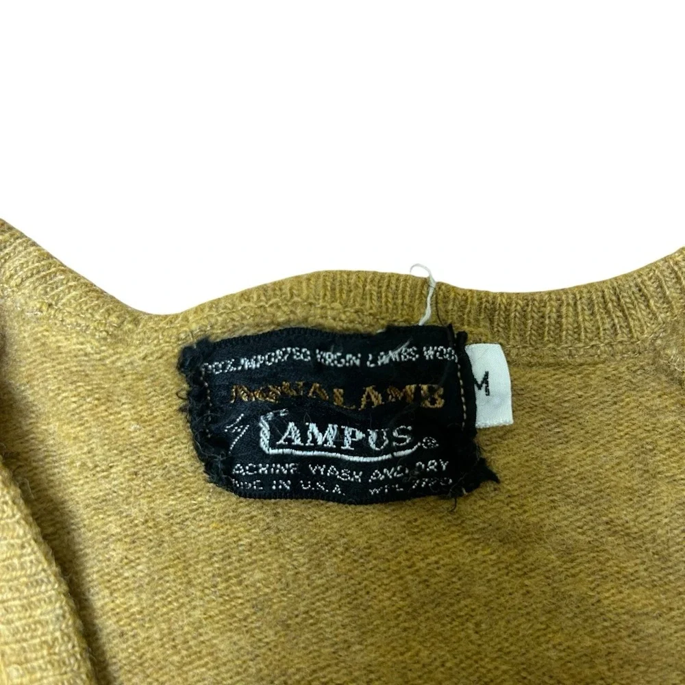 True VTG Aqualamb‎ By Campus Men's Wool Mustard Yellow V neck Sweater Size M